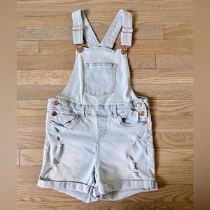 BCBG Girl's Distressed Denim Shortall. Color: Stonewash. Size 12.